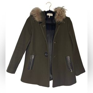 Sandro Wool Coat with Fur-Trimmed Hood - Size EU 36